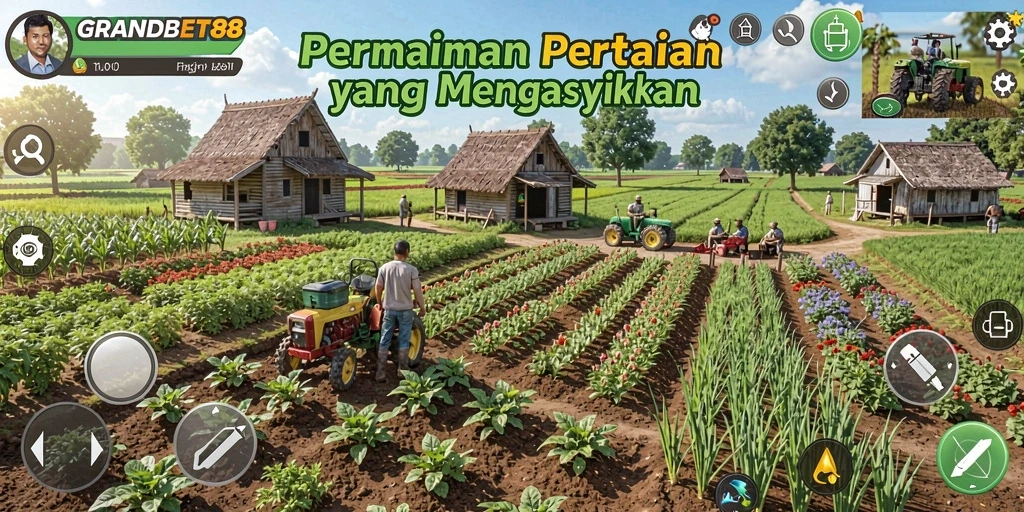 Tampilan gameplay menarik di GRANDBET88 yang menampilkan aktivitas pertanian.
