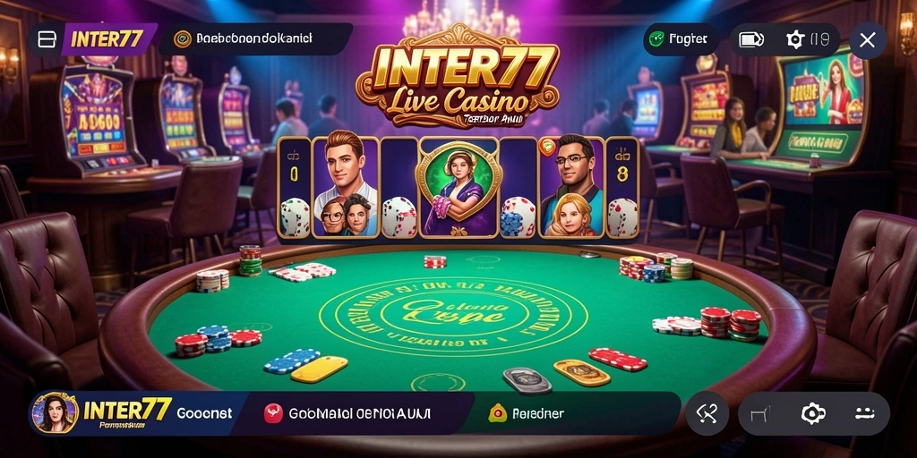 Tangkapan layar INTER77 menampilkan dealer langsung dan suasana kasino yang menarik.