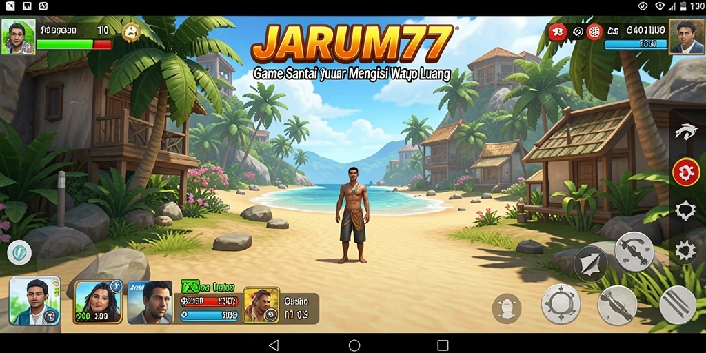 Tangkapan layar utama JARUM77 yang menunjukkan gameplay yang ceria.
