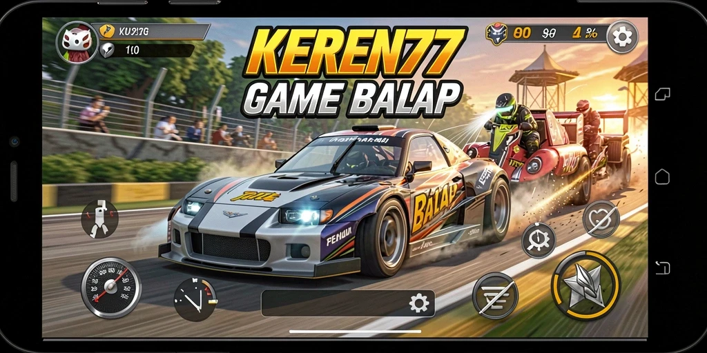 Screenshot KEREN77 menampilkan aksi balapan mendebarkan.