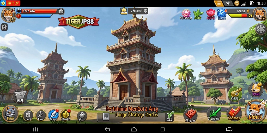 Tampilan gameplay menara pertahanan yang intens di TIGERJP88.